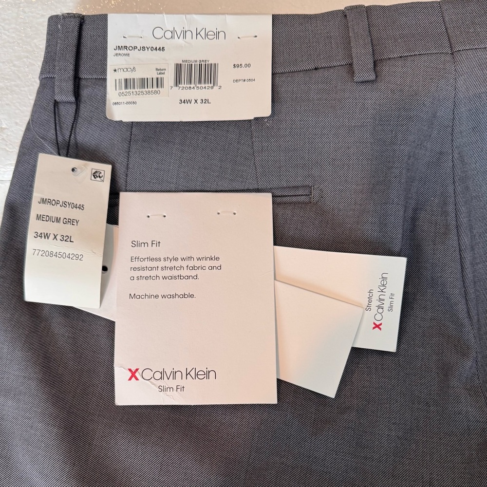 Calvin Klein JEROME Slim Fit Medium Gray Trousers Dress Pants, Size 34W X 32L - Picture 12 of 14